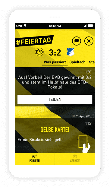 Borussia Dortmund App Endstand Mockups für Referenzseite