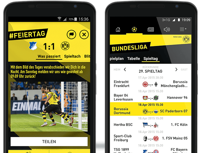 Borussia Dortmund App Mockups für Banner für Referenzseite