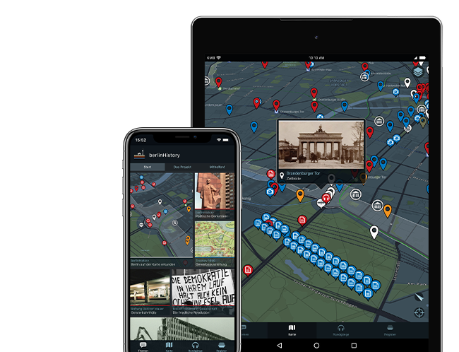 Mockup Phone und Tablet der Berlin History App für Banner für Referenzseite